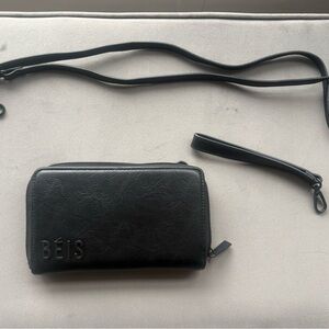 Beis Black Travel Wallet Clutch/Crossbody